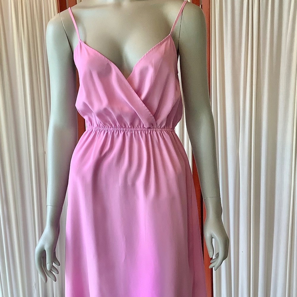 Kardashian Kollection KK Women’s Pink Slip Dress High Low Hem V Neck XS